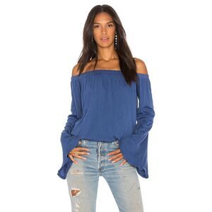 MICHAEL LAUREN Womens Top Large Blue Pullover Over Shoulder Flare Sleeve CARMELO